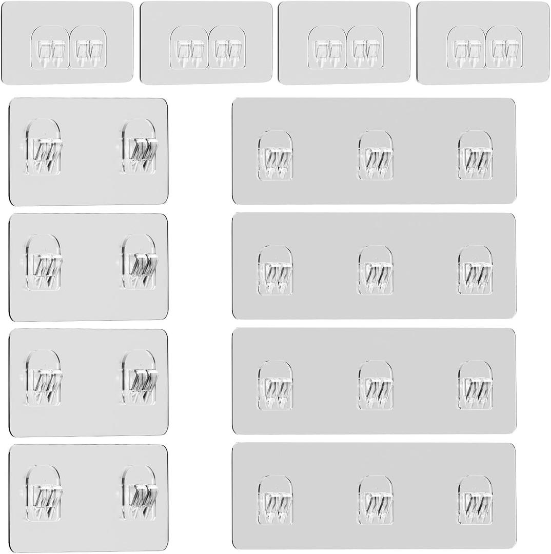 Lsnisni 12 Pack Shower Caddy Adhesive Replacement, Shower Adhesive Strips, Strong Adhesive Hooks, Waterproof Sticker, No Drilling, for Bathroom Shelf and Kitchen Racks