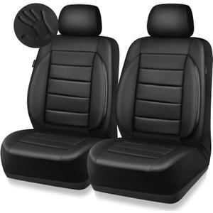 CAR PASS Faux Leather Car Seat Covers Front Seats Only, 3D Foam Support Car Seat Covers, Universal fit for Trucks Vans SUVs Sedans Automotive Comfortable, Airbag Compatible 2 Pieces Front Solid Black