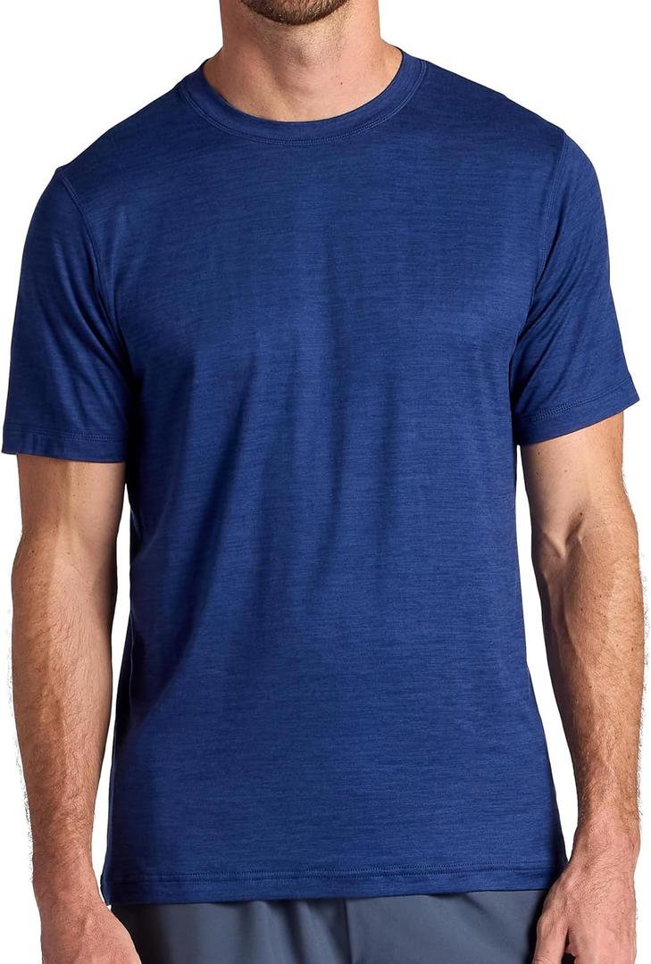 Gaiam Men's Everyday Basic Crewneck Top, Standard Fit, Stretch Midweight Material (Blue, M)