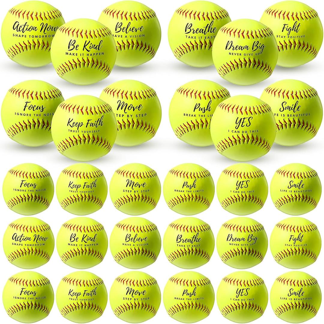 Soulchen 24 Pack Sports Softball Motivational Fastpitch Softball Practice Official Size and Weight Balls Leather Covered Training Ball for Youth Beginner Players Games Practice