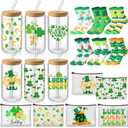 Tioncy St. Patrick's Day Appreciation Gifts Set for Women 16 oz Can Shaped Glass Cups with Lids and Straws Shamrocks Makeup Bags Socks for Party Family Friends