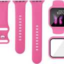 Sport Silicone Band and Case Compatible with Apple Watch Bands 38mm 40mm 41mm 42mm 44mm 45mm 46mm, Waterproof Apple Watch Strap & Screen Protector iWatch Series 11 10 9 8 SE 7 6 5 4 3 2 1 for Women Men (Hot Pink)