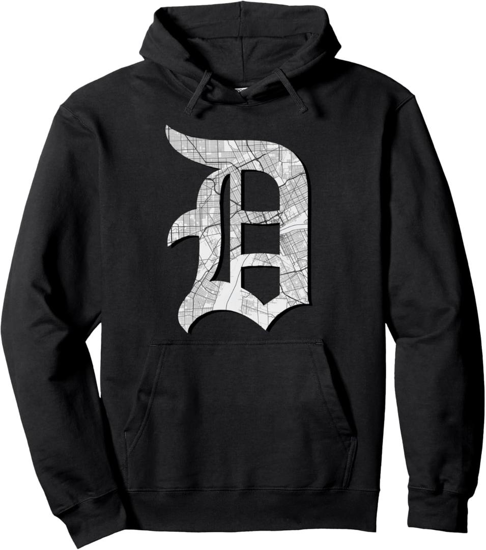 Distressed Detroit D Lettering Road Map Design Pullover Hoodie, 2XL