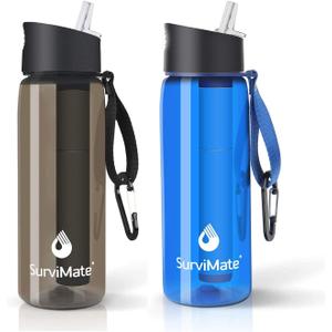 SurviMate Purified Water Bottle for Camping, Hiking, Backpacking and Travel, BPA Free with 5-Stage Intergrated Filter Straw