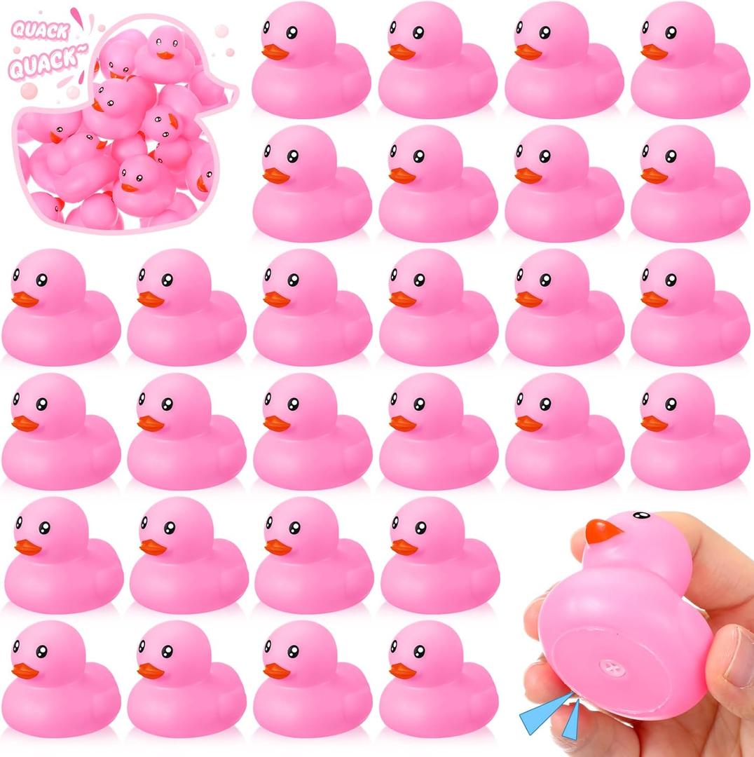 Hungdao 24 Pcs 2 Inch Mini Rubber Ducks for Kids Children Party Favors Bulk Bath Ducks Summer Pool Floating Toys Birthday Gifts for Boys Girls Baby Shower Supplies(Pink)