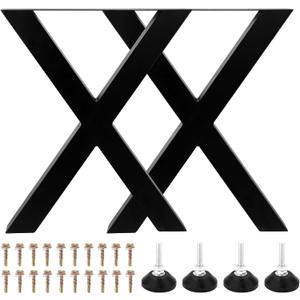 Set of 2 Steel Table Legs, 28inch Height 24 inch Wide Dining Table Legs, Heavy Duty 3inch Square Box Section X Frame Table Legs,Black Color Industrial Country Style Metal Dining Legs (28*24 In) 