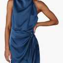 PRETTYGARDEN Women's Short Formal Satin Dress Summer Sleeveless Mock Neck Tie Waist Cocktail Party Dresses M