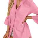 LYANER Women's Flare Long Sleeve Stand Collar Button Down Blouse Shirt Top (Pink, M)