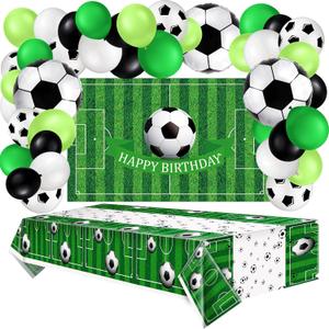 86 Pieces Soccer Party Decorations Includes Soccer Balloon Birthday Banner Backdrop Tablecloth for Sports Event Birthday Party Supplies