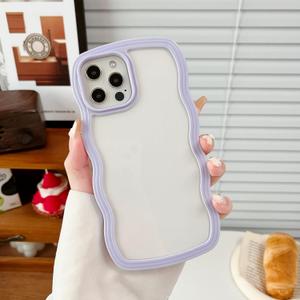 XIZYO for iPhone 12 Pro Max Case, Curly Wave Frame Cute Phone Case Clear Wavy Aesthetic Phone Case for Women Girls Slim Soft TPU Shockproof Protective Bumper Case, Purple