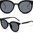 Retro Round Sunglasses for Women, Pink Sunglasses Womens with Classic Trendy Frame Sunnies Shades UV400 Blocking (Black)