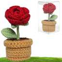 2 x Handmade Crochet Flowers, Crochet Roses, Knit Flowers, Teacher Appreciation Gifts, Perfect for Birthday, Anniversary, Christmas, Rose (Red)