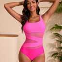 Edelqual Women's Sexy One Piece Bathing Suits Tummy Control Slimming Mesh Modlily Swimsuits for Women 2026 Swimwear (Pink, L)