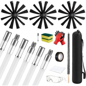 LemonRoad 27 Pcs 30 Feet Chimney Sweep Kit Dryer Vent Cleaner Kit Chimney Brush, Cleaning Tool for Flue/Fireplace/Sewage Pipe/Hood with 15 Flexible Rods