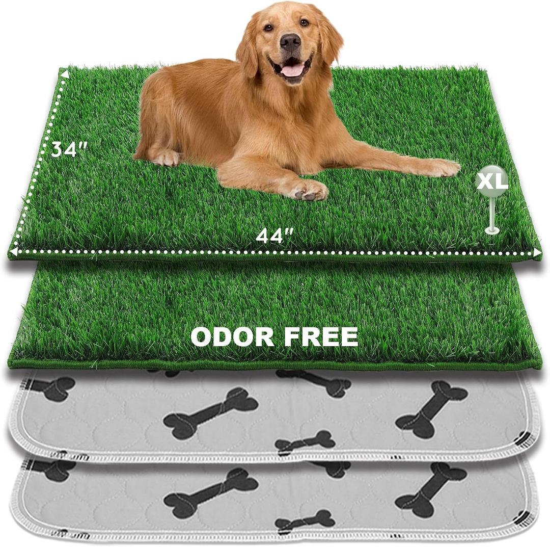 HQ4US 4LEGS Dog Pee Grass with Washable Pee Pads for Dog Litter Box 2 Sets, Extra Large Ultra-Absorbent Artificial Grass Pads for Dogs Potty Grass with Reusable Puppy Pads for Indoor Potty Training
