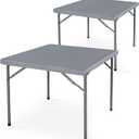 LUSHVIDA 2 Packs Vinyl Card Tablecloth with Flannel Backing 34x34 inch - Waterproof Plastic Picnic Table Cover for Square Folding Table Cloth with Elastic Corners, Light Gray