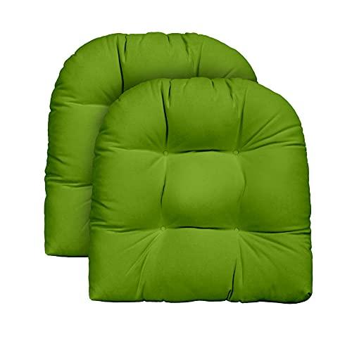 RSH DECOR Indoor Outdoor Set of 2 U-Shape Wicker Tufted Seat Cushions - Patio Weather Resistant ~ Choose Color & Size (Gecko Green, 19" x 19")