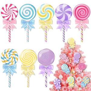 Sanixin 8 Pcs Candy Christmas Tree Decorations Candy Land Ornaments Giant Lollipop Candy Decoration with Bows for Christmas Tree Ornament Xmas Party Decor, Missing Pieces