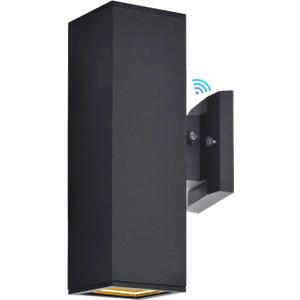 wowlite Outdoor Wall Light with Dusk to Dawn Sensor, 6000K Cool Light LED Up Down Sconce, Waterproof 13" Modern Square Matte Black Exterior Light Fixture Wall Mount for Porch Patio Garage, ETL Listed