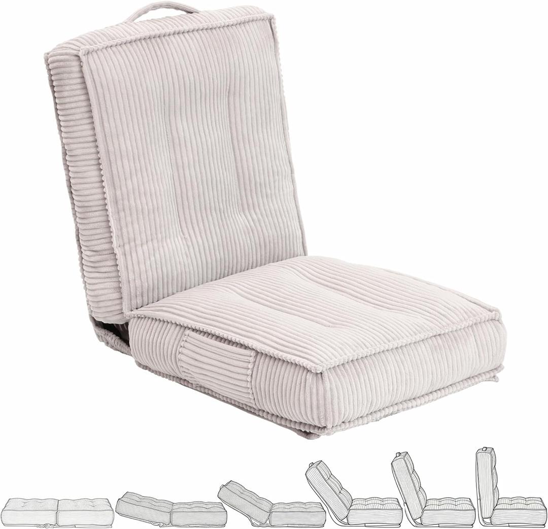 Adjustable Floor Chair with Back Support, 6-Position, Folding Japanese Meditation Tatami Chair, Comfy Gaming Chairs for Adults, Accent Reading Chairs, Living Room, Bedroom, Light Grey