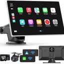 Portable Apple Carplay Screen for Car, 9" Wireless Apple Carplay & Android Auto,4K Dash Cam,1080p Backup Camera DVR,Car Audio Receivers GPS Navigation Mirror Link, Bluetooth,FM, Siri