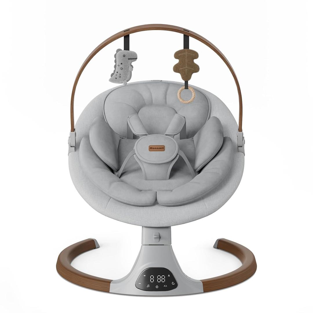 Baby Swings for Infants, Monamii Baby Swing, Infant Swing with 5 Speeds, 10 Lullabies, Electric Swing for Baby, Indoor & Outdoor Use (Beige)
