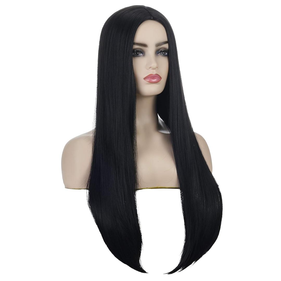 27" Long Black Wig for Women Straight Synthetic Wig for Girl Halloween Costume Party Cosplay Wig (Black)