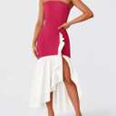 ZESICA Women's 2025 Summer Strapless Bodycon Maxi Dress Ribbed Sexy High Split Mermaid Prom Party Dresses (Pink, S)