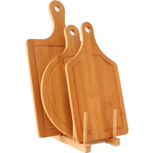 Bamboo Cutting Board Set 3PCS,Meat Chopping Boards,Pizza Peel Paddle with Handle for Homemade Baking Pizza Bread Cake Fruit Vegetables (3PCS Set- Board)