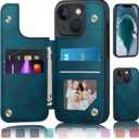 DJDUCK Designed for iPhone 14 Case Wallet with Card Holder, [Magnetic Clasp Cover] [RFID Blocking Leather Protection] Shockproof Women Men Cases 6.1 Inch for Apple 14 Teal