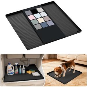 URMONA Waterproof Silicone Under Sink Mat 19'' x 19'' Shelf Liner for Kitchen and Bathroom, Cabinet and Counter Protector, Storage and Organizers, Litter Mat, Pet Cat Puppy Essentials(Black)