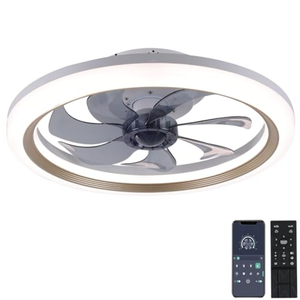OurEDee 20'' Ceiling Fan with Lights & Remote, Low Profile, 6 Wind Speeds, Dimmable Light, Modern White Flush Mount, Smart for Home (Black+Grey)