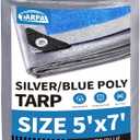 TARPAL Tarp 5x7 Feet Waterproof Small tarps 7.5mil Multipurpose Protective for Outdoors,UV Protection,Rip and Tear Proof,Poly Tarpaulin(Silver/Blue)