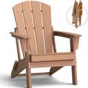 Folding Adirondack Chair, Lightweight & Portable HDPE Patio Chair, All-Weather Space-Saving Foldable Fire Pit Seating for Camping, Backyard, Deck-Cedar, 1PC