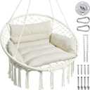 Greenstell Hammock Chair, Macrame Swing Chair with Comfy Cushion, Boho Hanging Chair for Outdoor & Indoor, Perfect for Bedroom, Patio, Balcony, Hold up to 350Lbs, White