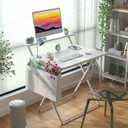 GreenForest Folding Desk for Small Spaces, 31.5 inch Foldable Table with Storage Bag, 2-Tier Portable Computer Desk with Monitor Stand for Home Bedroom, Pure White