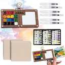 Tobeno1 Mini Watercolor Paint Set, Wooden Mini Portable Paint Palette Travel Kit, with Paint, Brush, Sketchbook & Copper Clip, for Beginners, Artists & Painting Enthusiasts (1 Set)