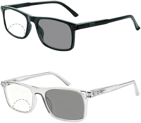 Myfeasy 1 Pack Photochromic Bifocal Reading Glasses for Women Men Blue Light Blocking Clear Top Transition Readers