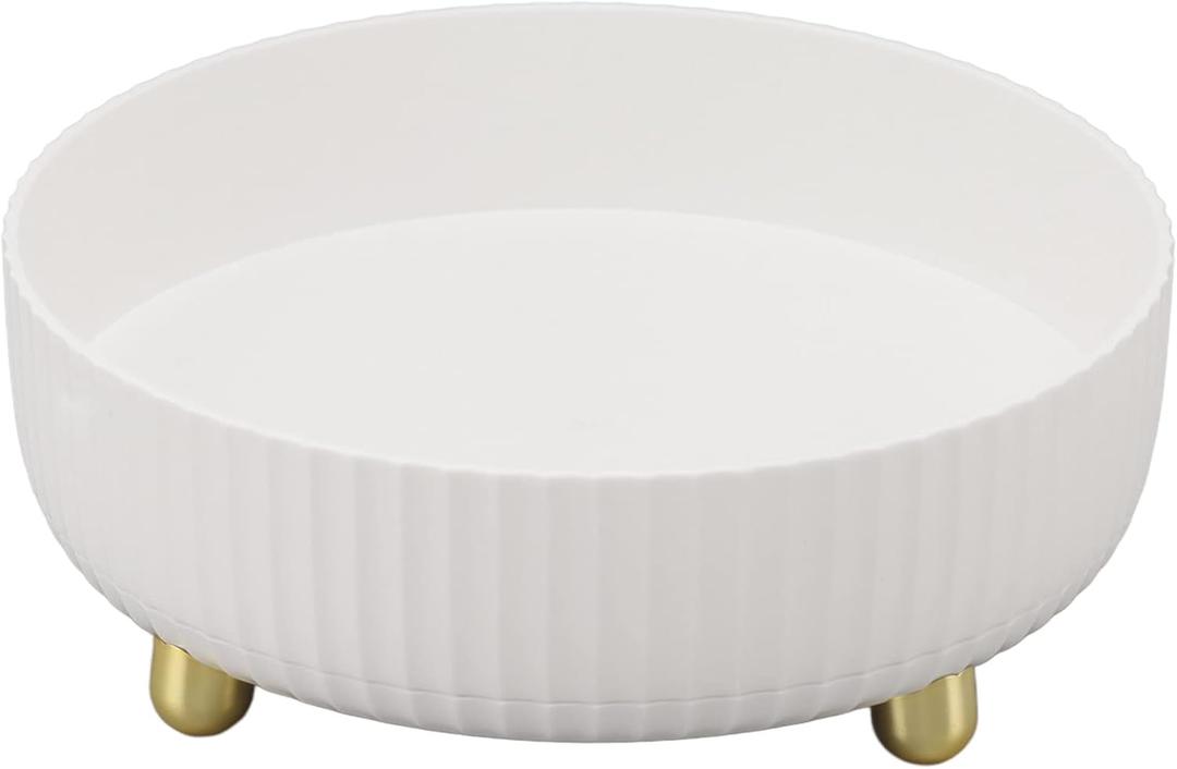 Lazy Susan Organizer, 360 Degree Rotating Storage Rack Cosmetic Desk Storage Display Tray Turntable Spice Organization for Cabinet Kitchen Pantry Fridge Bathroom Vanity (White)
