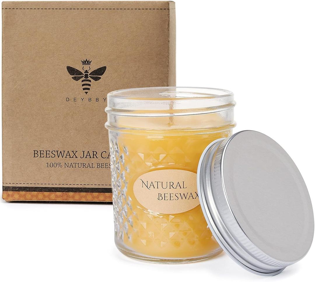 DEYBBY 5oz Beeswax Jar Candle - Natural Beeswax Gift,30 Hrs Burn - Handpour Candle for Dinner Home Spa Decor (large-1 pack)