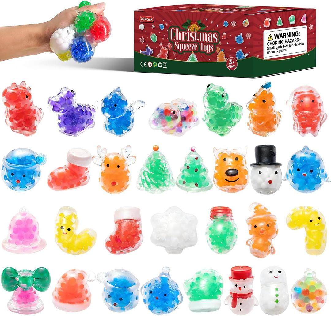 30 Pack Christmas Squishies for Kids, Christmas Stress Balls,Kawaii Mini Squeeze Toys, Bulk Squishy Squeeze Ball Set and Birthday Party Favors (Christmas-30)