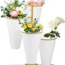 Flower Display Stand with 4 Bucket,Floral Stand with Foldable Frame for Silk Fresh Flowers,4 Tier Florist Shelf Plant Cart for flower shop Garden Living Room,Easy to Install (Gold Shelf+ White Bucket)