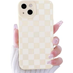 Lovmooful Compatible for iPhone 14 Plus Case Cute Checkerboard Lattice Plaid with Color Design for Girls Women Soft TPU Shockproof Protective Girly for iPhone 14 Plus Case-White