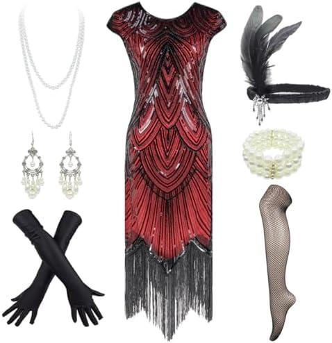 Women's Flapper Dresses 1920s Gatsby Sequin Fringed Party Costume with Headpiece,small
