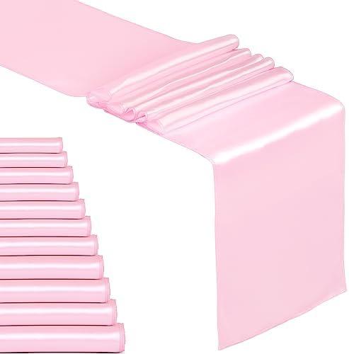 12 Pack Baby Pink Satin Table Runner 12 x 108 Inches Long | Bright, Smooth and Silky Table Decor for Birthday Party Wedding Banquet Decorations - Baby Pink
