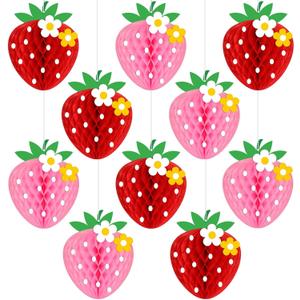 10 Pcs Strawberry Birthday Party Decorations Strawberry Honeycomb Balls Berry Fruit Theme Table Centerpieces Hanging Paper Decorations Tissue First Party Supplies for Baby Shower