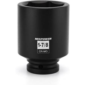 MIXPOWER 3/4" Drive Deep Impact Socket, CR-MO, 1-7/8", SAE, 6 Point, Axle Nut Impact Grade Socket for Easy Removal