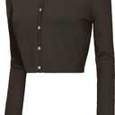 Urban CoCo Women's Long Sleeve Button Up Cropped Cardigan Sweaters for Women Crew Neck Short Bolero Shrug for Dresses (Medium, Coffee)