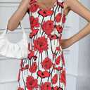 Wenrine Womens Summer Dresses Casual Floral V Neck Sleeveless Loose Boho Beach Tank Dress Sundress with Pockets (Small, Red)