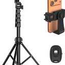 64 Tripod for Cell Phone & Camera, Phone Tripod with Remote and Phone Holder, Sturdy & Stable Height Adjustable Multi-Angle Shot Selfie Stick Tripod for Video Recording